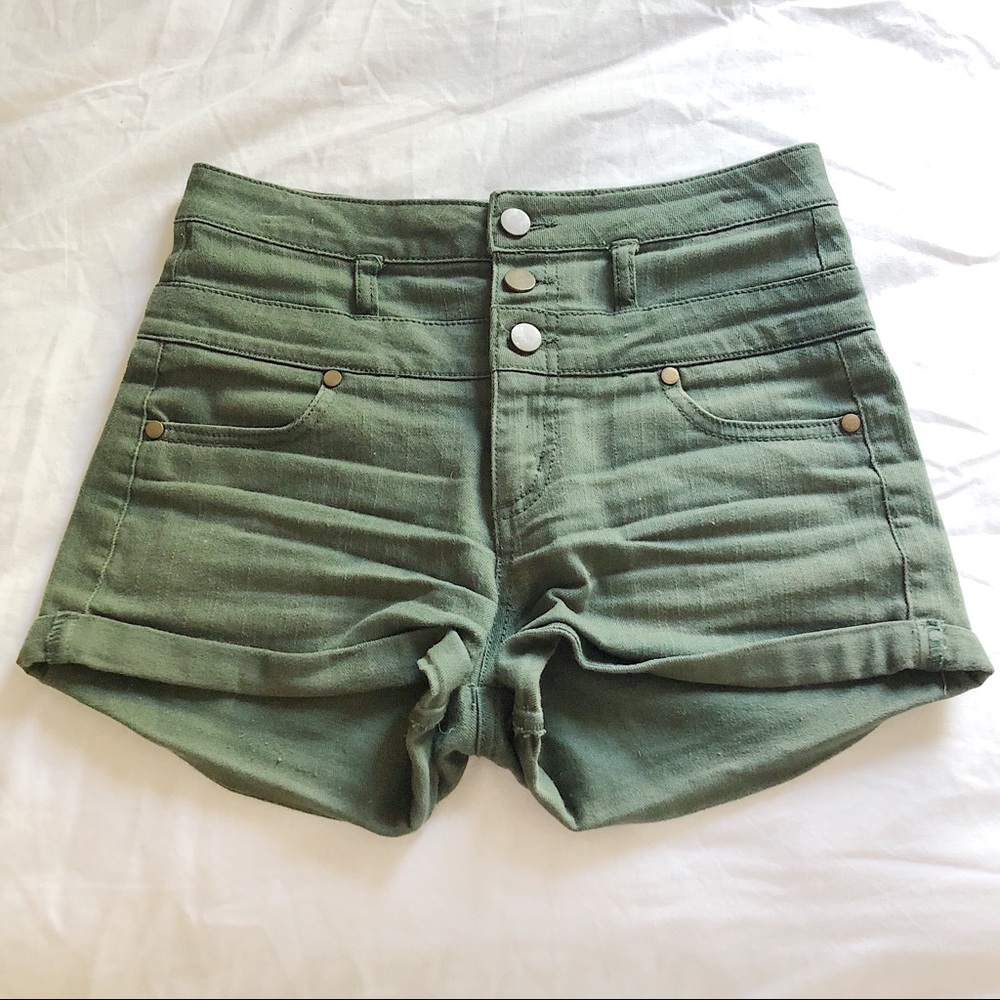 Olive Green High-Waisted Shorts